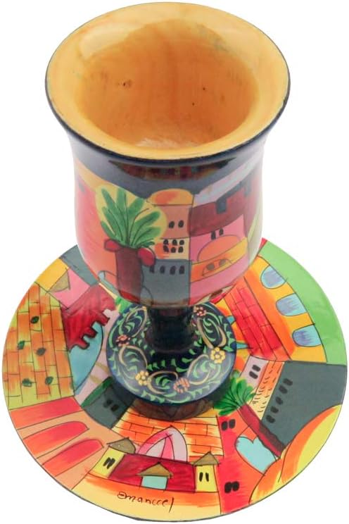 Yair Emanuel Stemmed Cup and Saucer-Jerusalem at Night