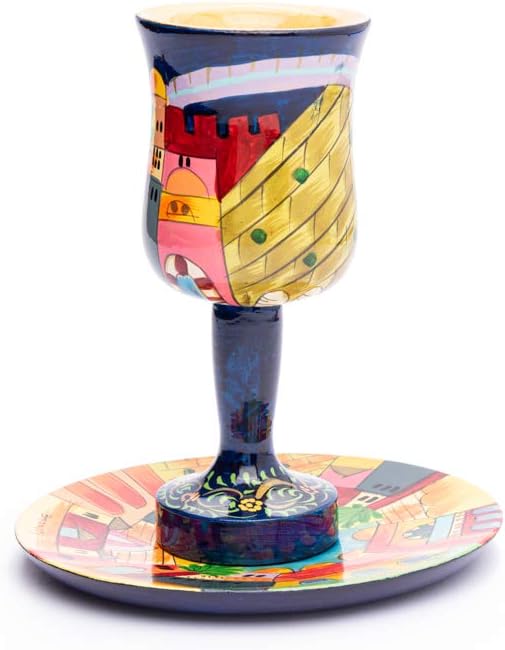 Yair Emanuel Stemmed Cup and Saucer-Jerusalem at Night