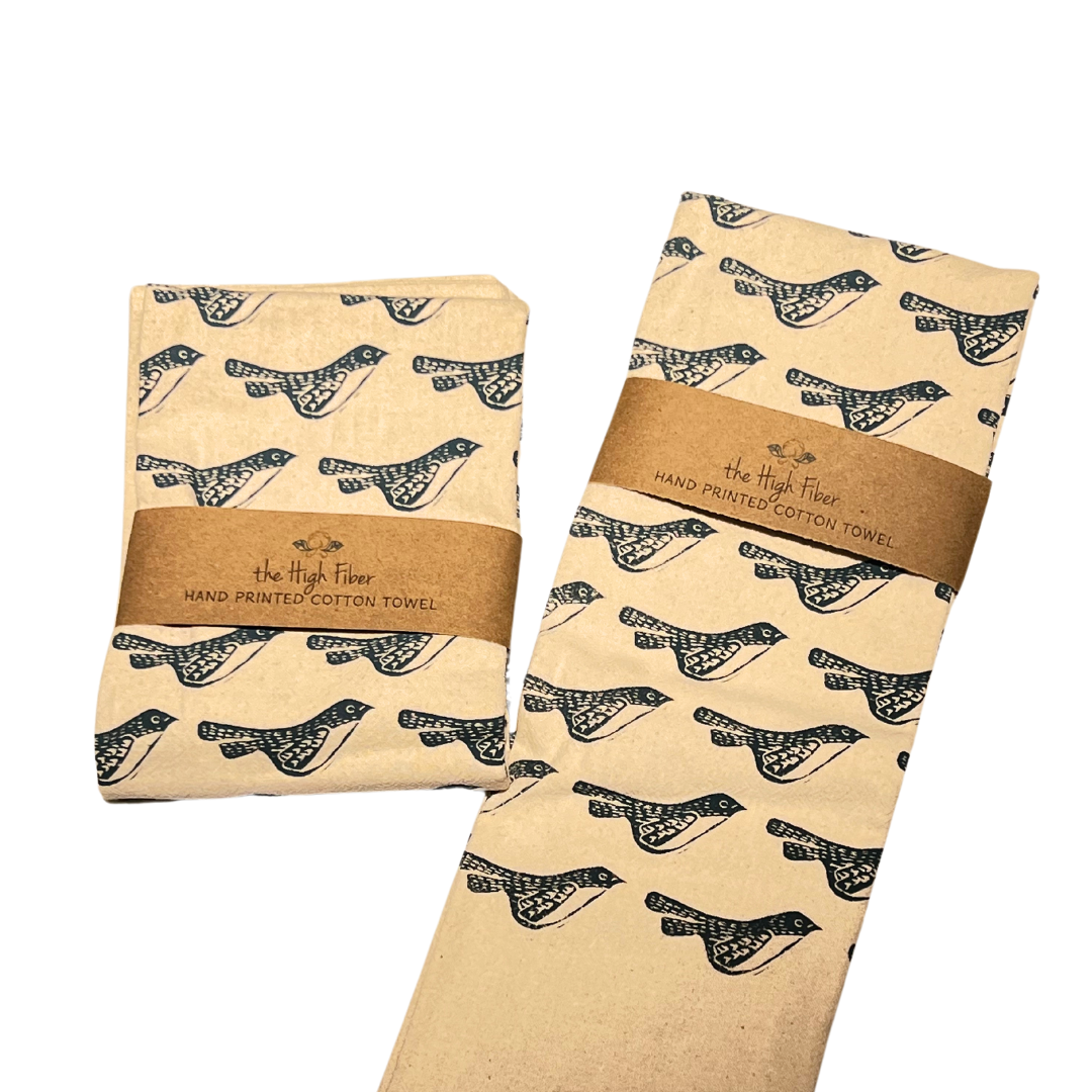 Blue Bird Hand Printed Cotton Towel