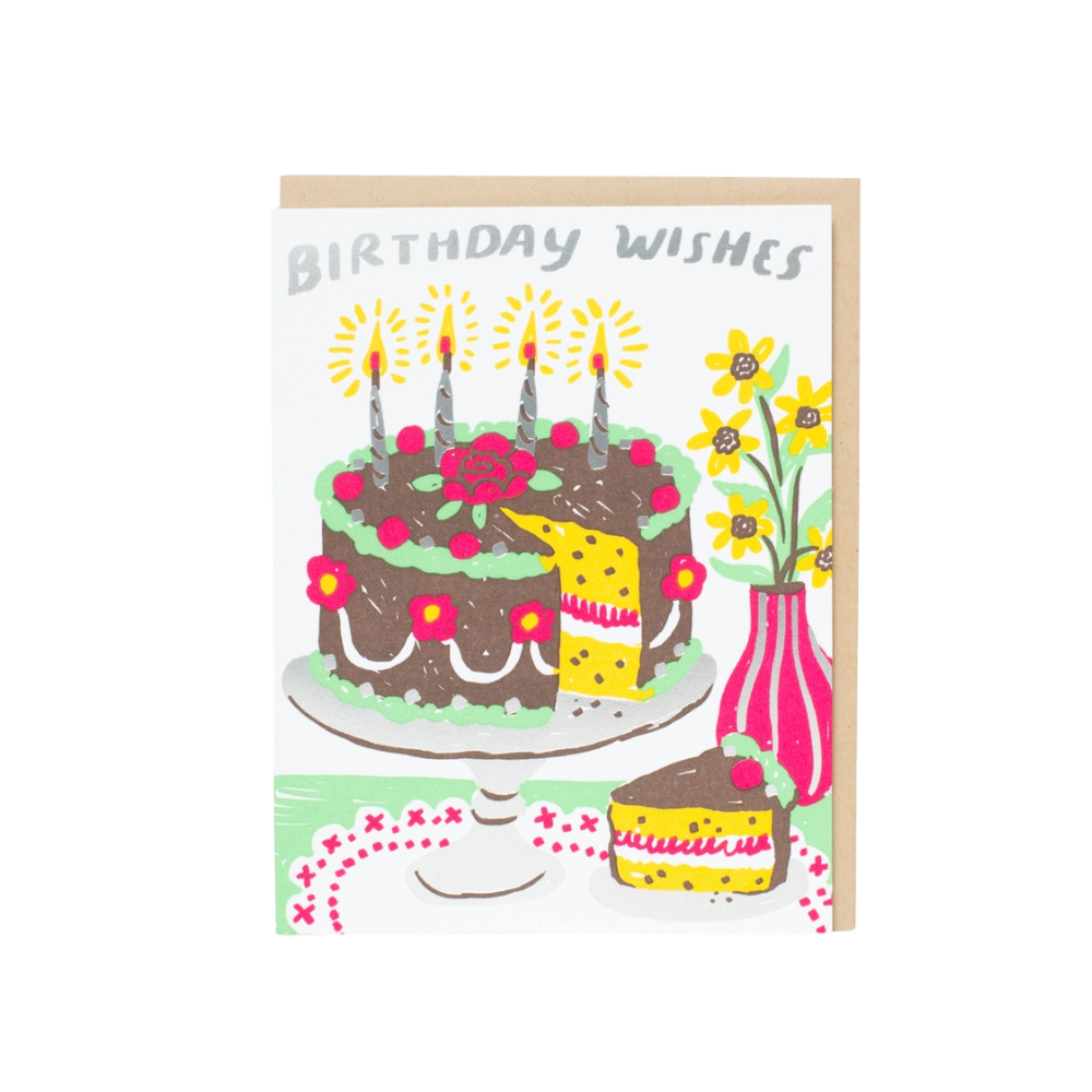 Birthday Cake Wishes Letterpress Greeting Card