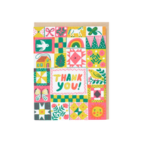 Folk Quilt Thanks Letterpress Greeting Card