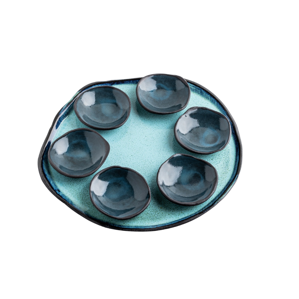 Blue Ceramic Seder Plate