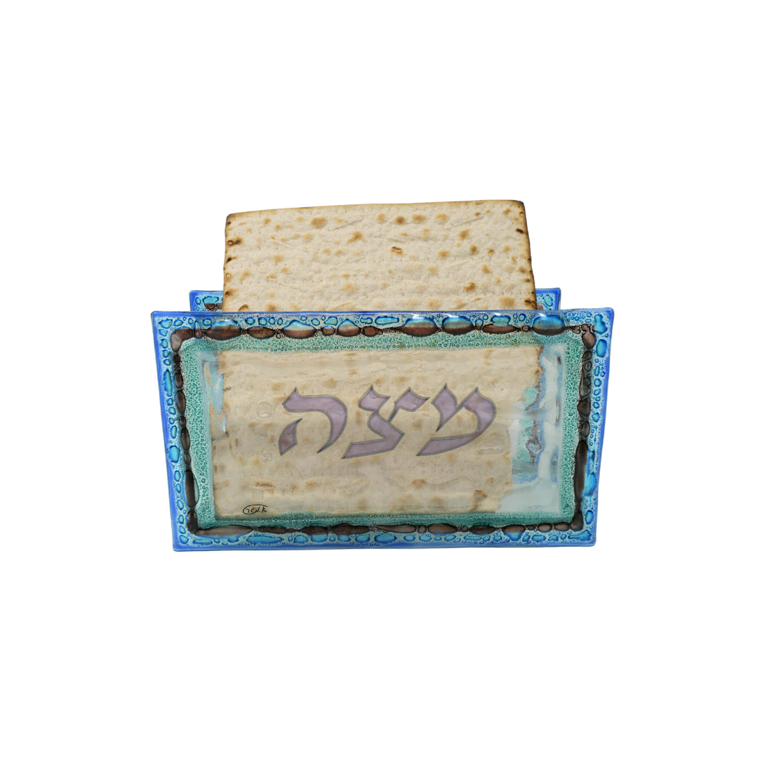 Blue glass vertical Matzah holder