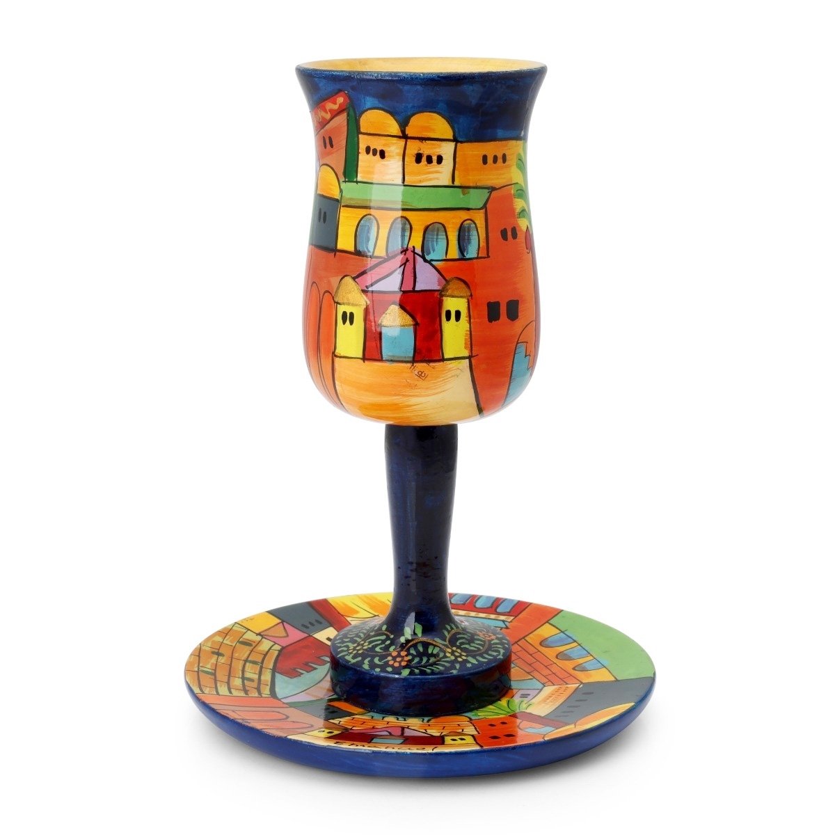 Yair Emanuel Stemmed Cup and Saucer-Jerusalem at Night