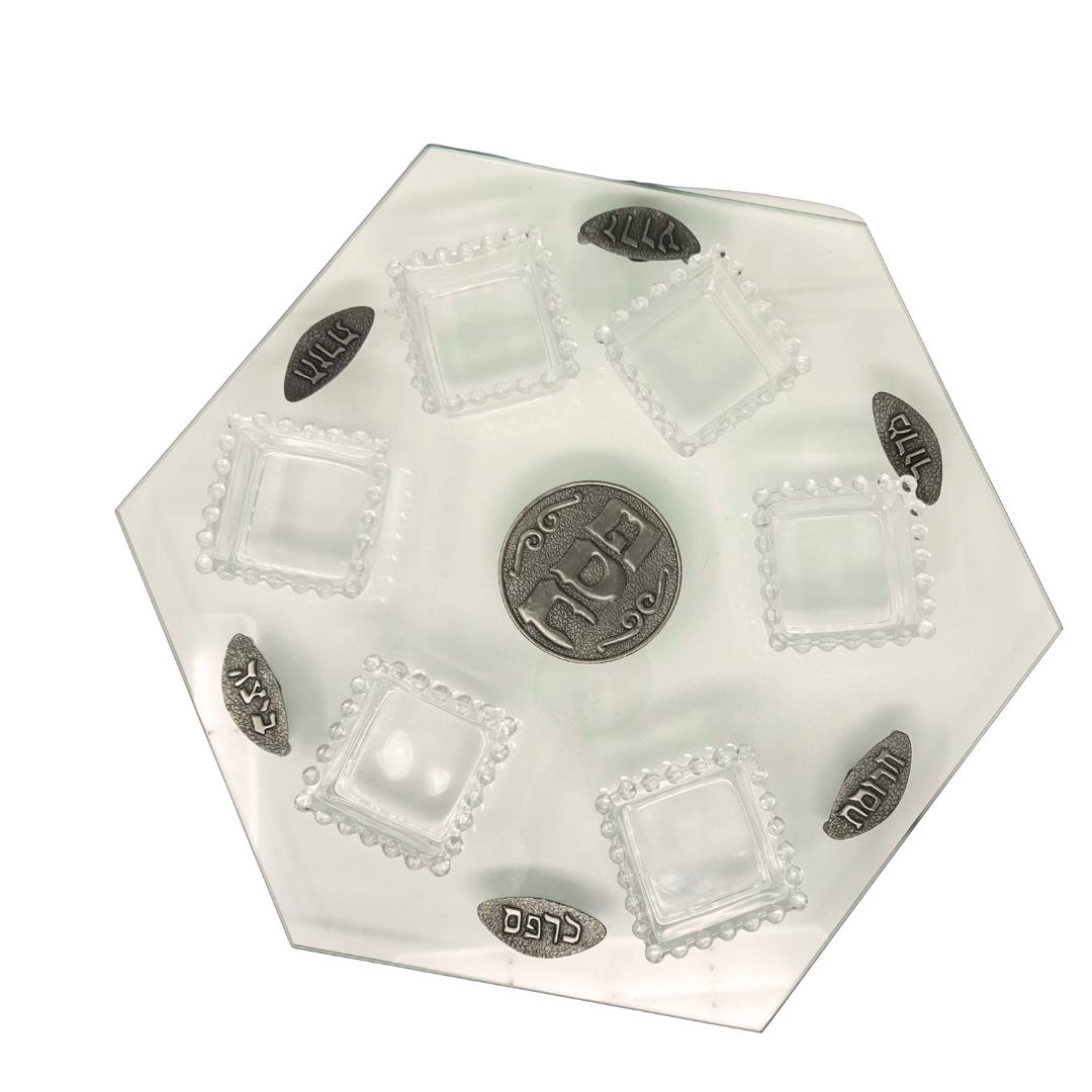 Glass Seder Plate with Square Bowls