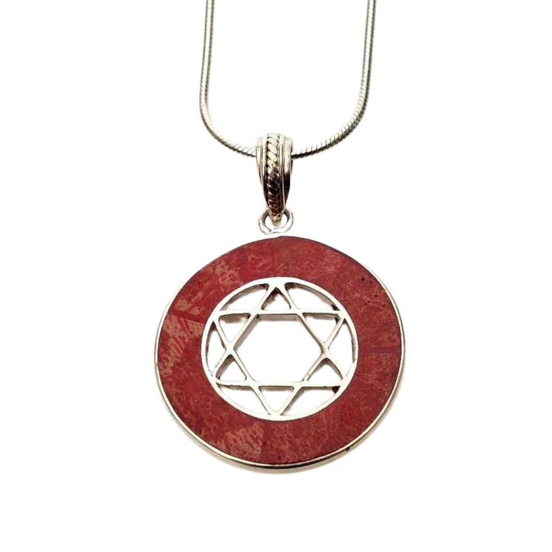 Red Medallion Star of David Necklace