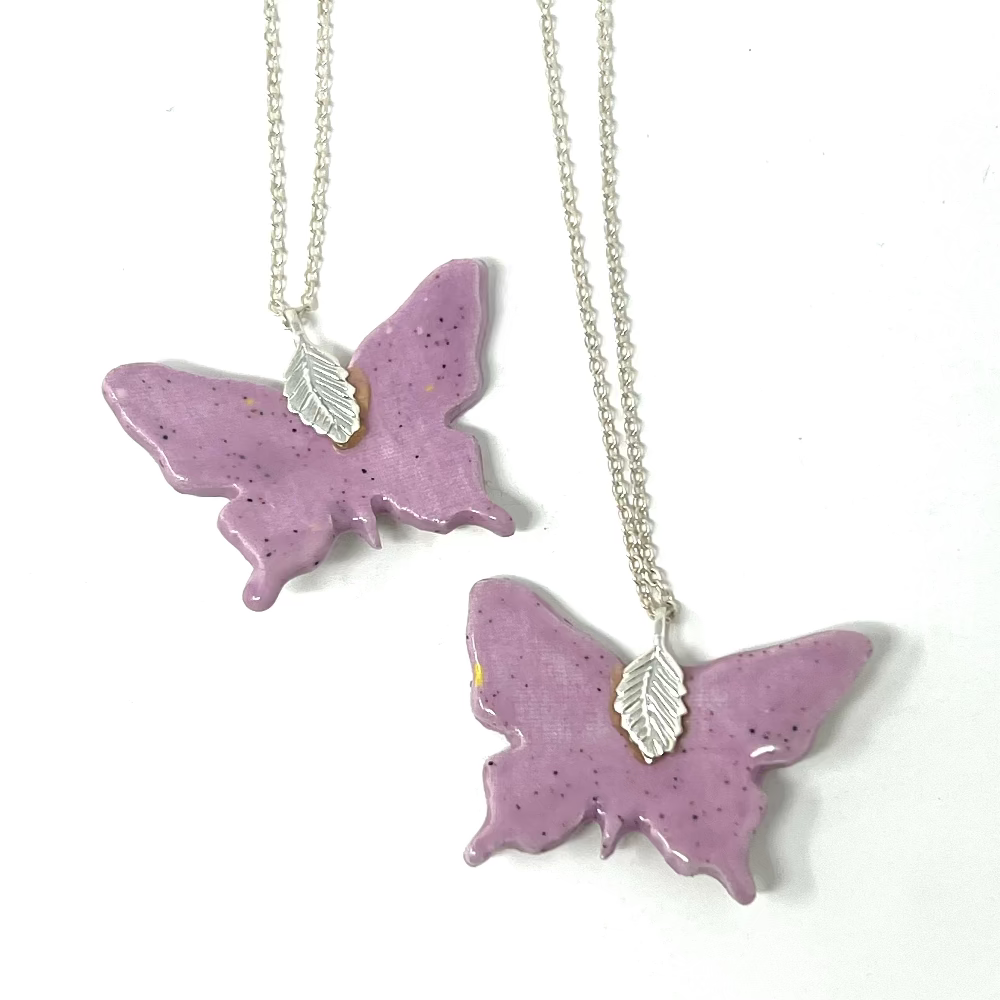 Handmade ceramic butterfly Necklace