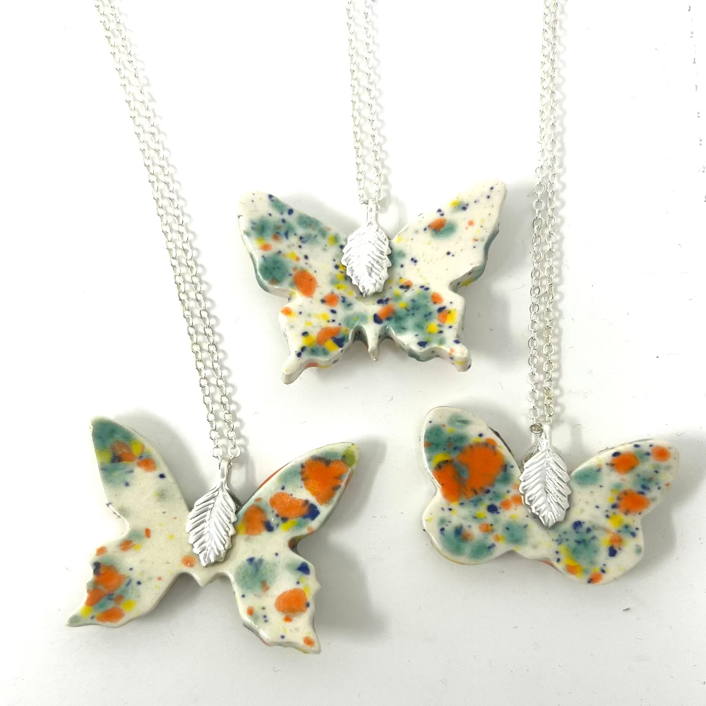 Handmade ceramic butterfly Necklace