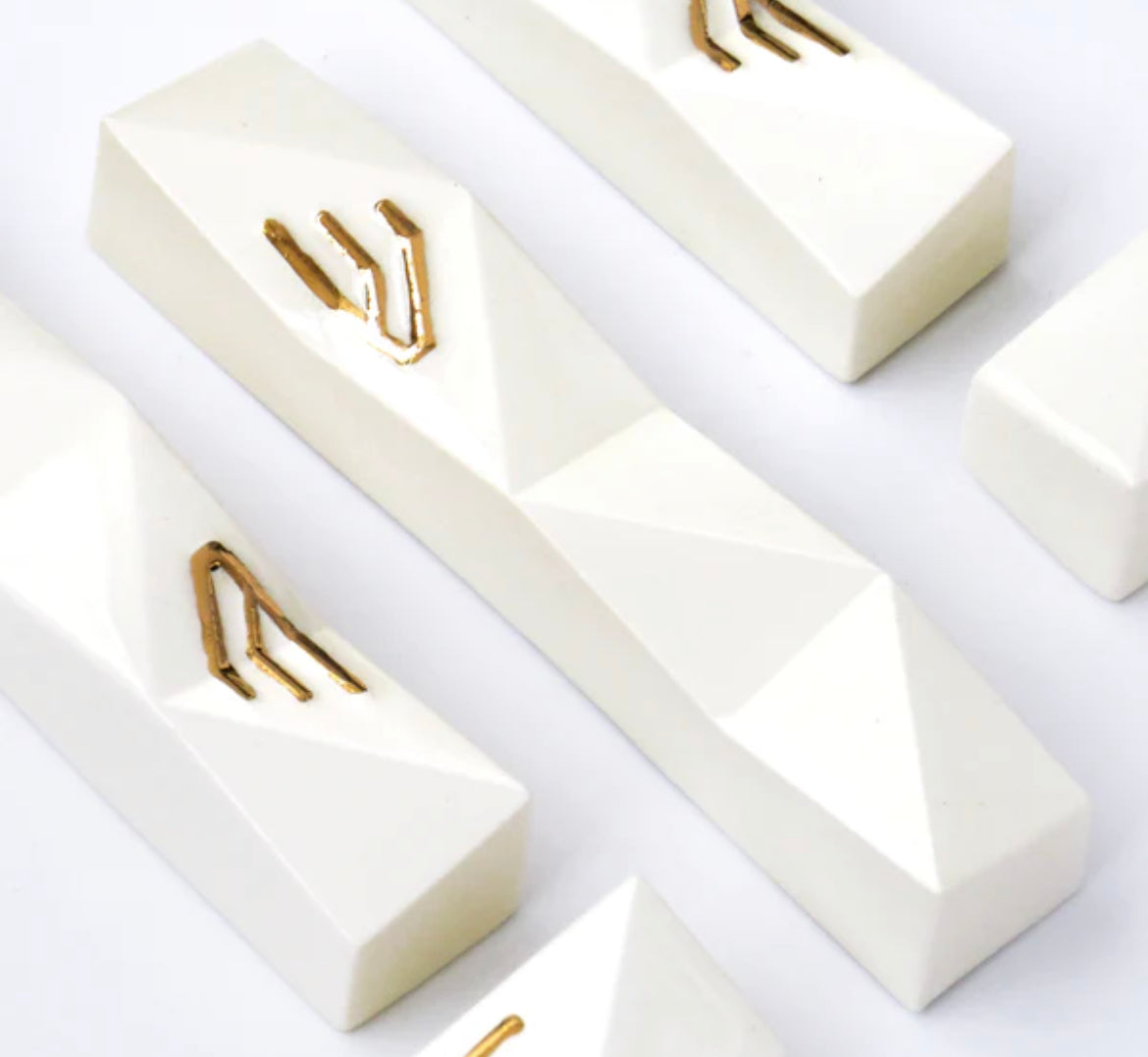 Small Mezuzah Case-White with Gold "Shin"
