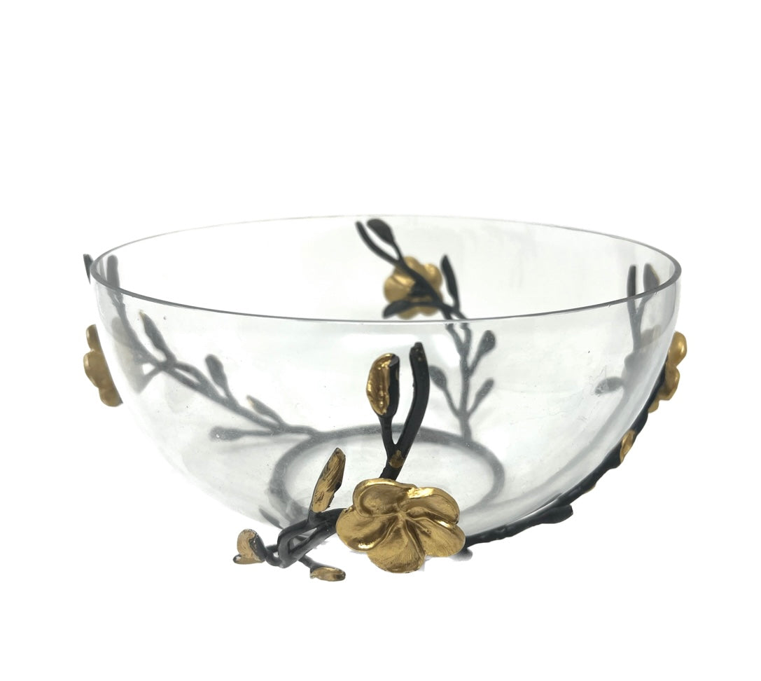 Glass serving bowl with flowers