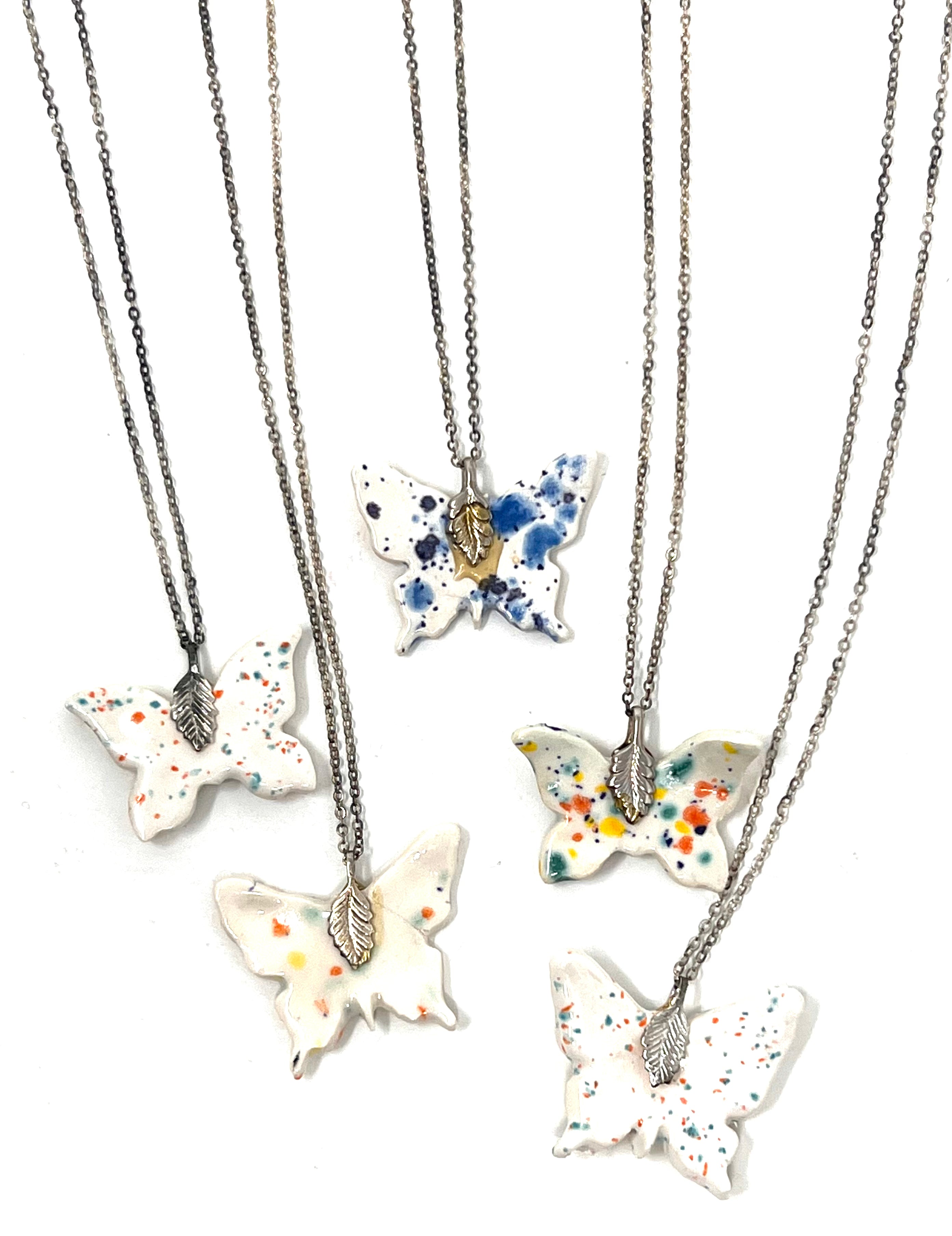 Handmade ceramic butterfly Necklace